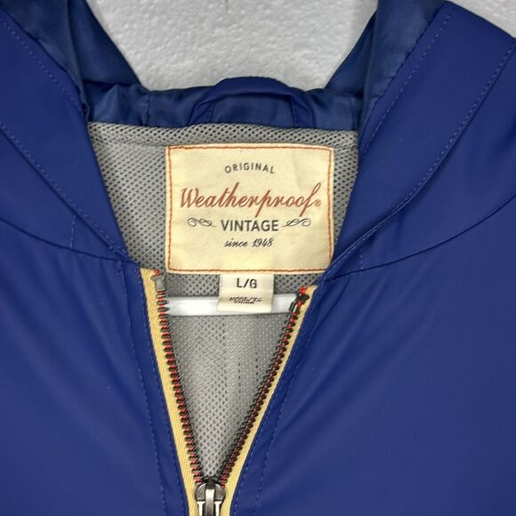 Weatherproof Navy Blue Hooded Kangaroo Pouch Pockets Rain Jacket Size Large - Picture 2 of 10